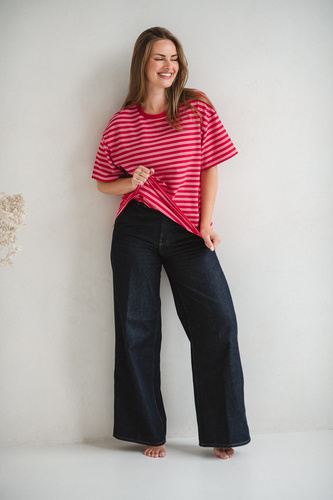 Mamahood Maglietta per la gravidanza e l'allattamento Milk&Love a righe rosse e rosa, comoda ed elegante