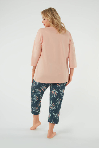 Julietta Pigiama donna maniche 3/4, pantaloni 7/8 Moda italiana - salmone/stampa