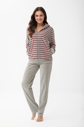 Tuta in velluto da donna Luna 1307 in cotone con cappuccio e zip - grigio