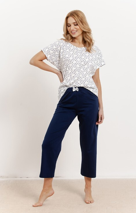 3418 Demi Pigiama da donna in cotone Taro, manica corta, pantaloni a 3/4