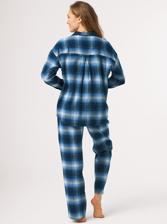 Pigiama donna Key LNS 465 blu in flanella con apertura frontale 100% cotone