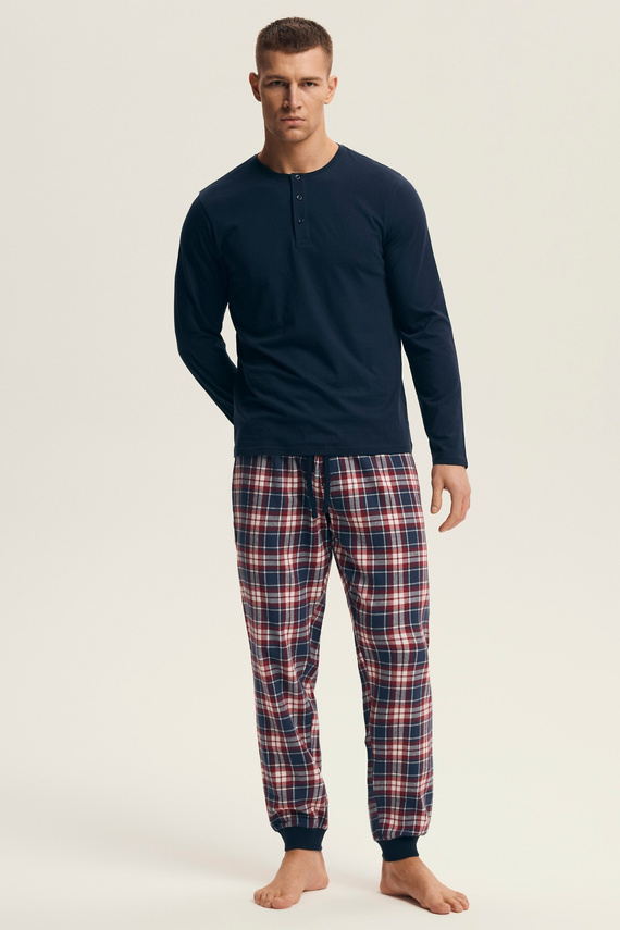 Pigiama Henderson da uomo 43457 Noir blu navy - cotone, con pantaloni in flanella