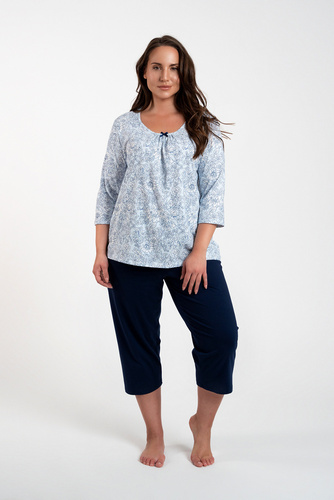 Antonia Pigiama donna maniche 3/4, pantaloni 3/4 Moda italiana - stampa blu/verde