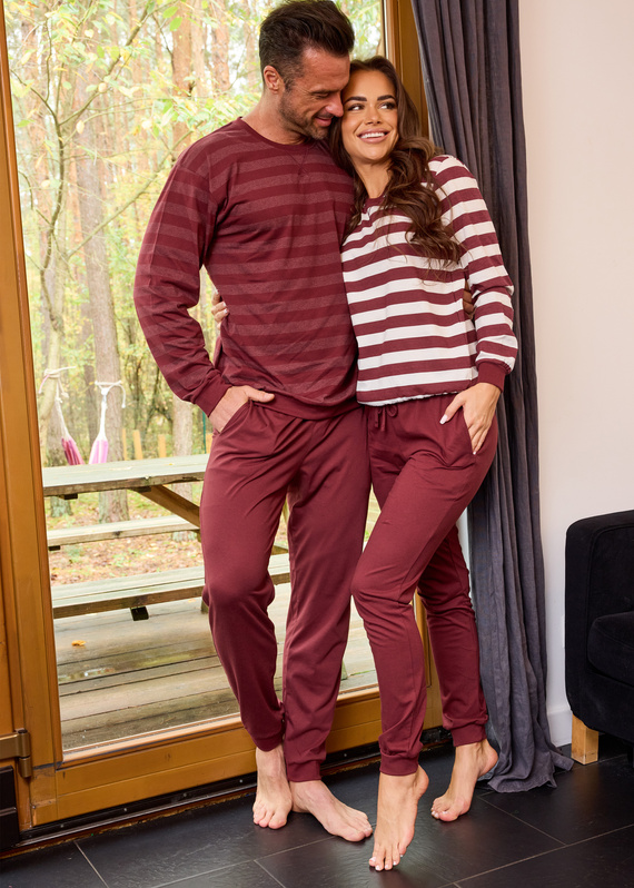 635/468 Pigiama donna Cornette Molly 3 | Cotone, righe ecrù-marrone, pantaloni con tasche