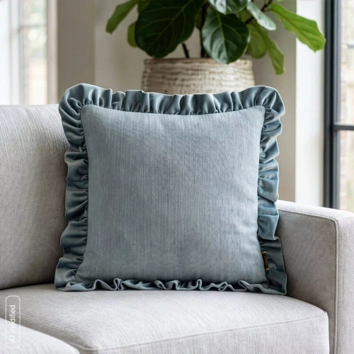 Eurofirany Elvara federa decorativa 45x45 in velluto con volant - blu