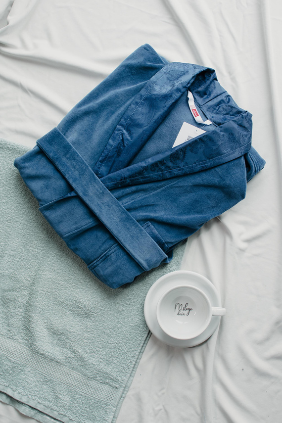 866 Noble Accappatoio da uomo De Lafense in velluto - corto, elegante, in cotone - denim