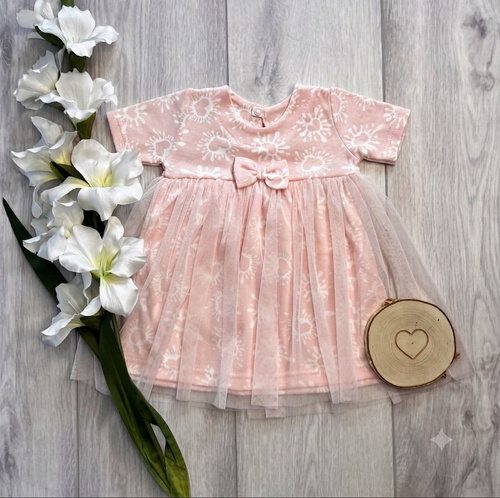 Sukienko-Body con Tulle Mamatti SB16301 Rosa Manica Corta per Bambina