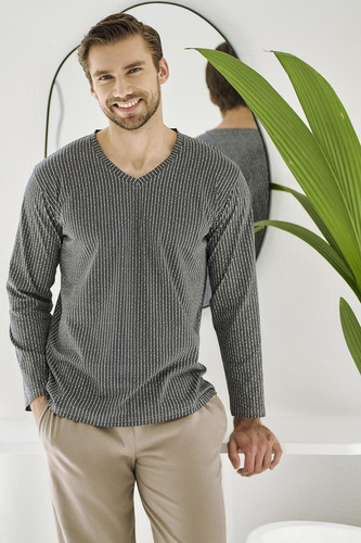 Pigiama da uomo Luca 3481 - cotone, grafite, manica lunga