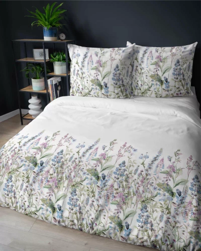 5485 B Detexpol Satin Stories biancheria da letto bianco-blu | 100% cotone, trama di raso, cerniera, confezione regalo