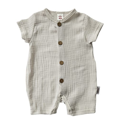 Baby Rampers Just Muslin 02235RBE Makoma beige- mussola 100% cotone, manica corta