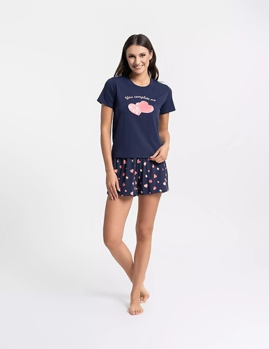 Pigiama donna Moraj PDD3900-020 in cotone blu navy, manica corta, pantaloncini corti