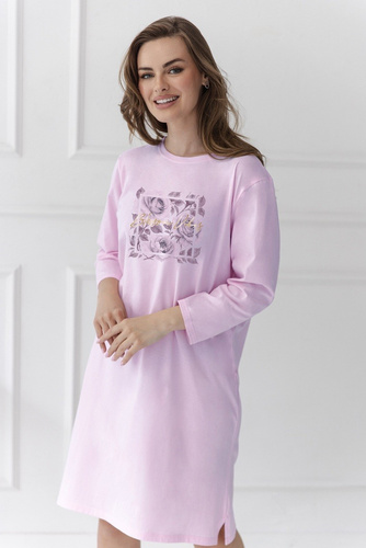 Camicia da notte donna Taro Selia 3636 100% cotone manica lunga fiori-lilla