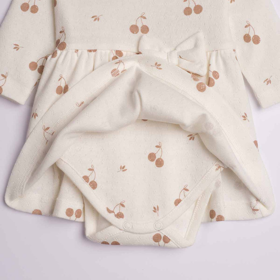 224031 Nicol Vestito-Body Neonato 100% Cotone Sangallo Ciliegie