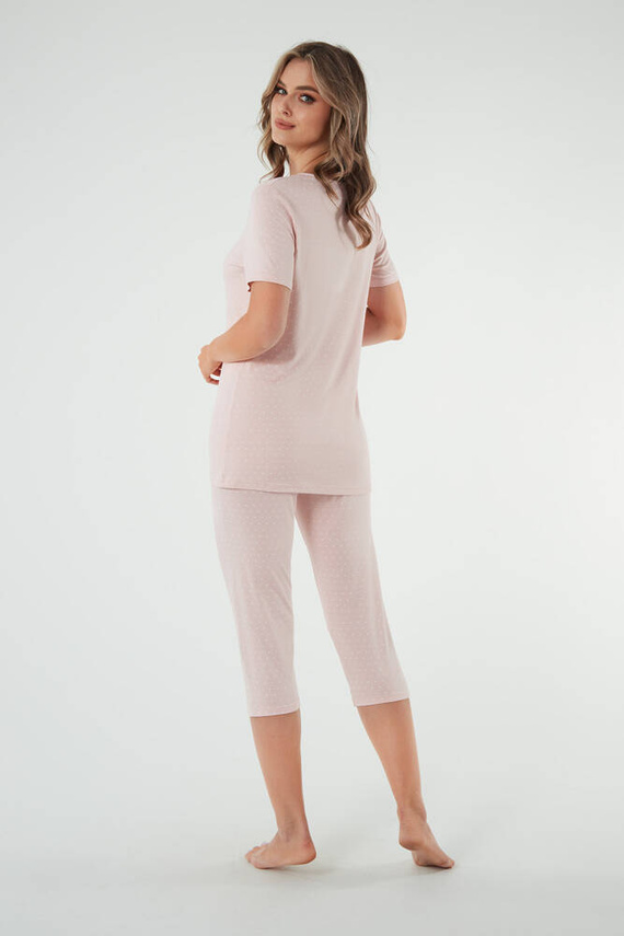 Puntini Pigiama da donna a maniche corte, pantaloni 3/4 Moda italiana - rosa cipria