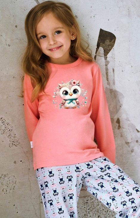 3486, 3487 Pigiama da bambina Emma Taro albicocca - cotone, stampa, pantaloni a fantasia