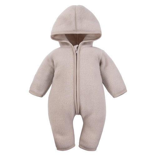 Tuta per neonato in lana merino Eevi - beige, morbida e traspirante