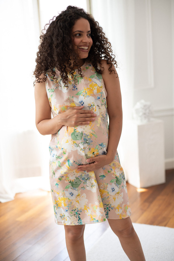 Mama MiA! Milk & Love Abito Premaman e per Allattamento in Cotone beige con fiori