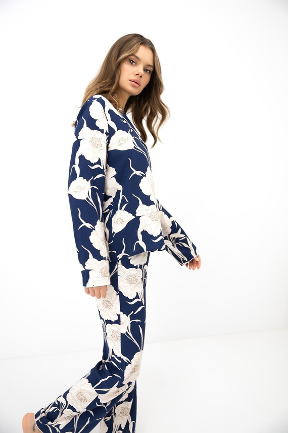 Sensis Vaya Pigiama Donna 100% Viscosa Blu Scuro con Fiori e Bottoni