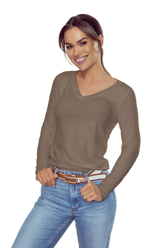 Maglia donna Active Eleonor Eldar viscosa a costine scollo V comfort coffee