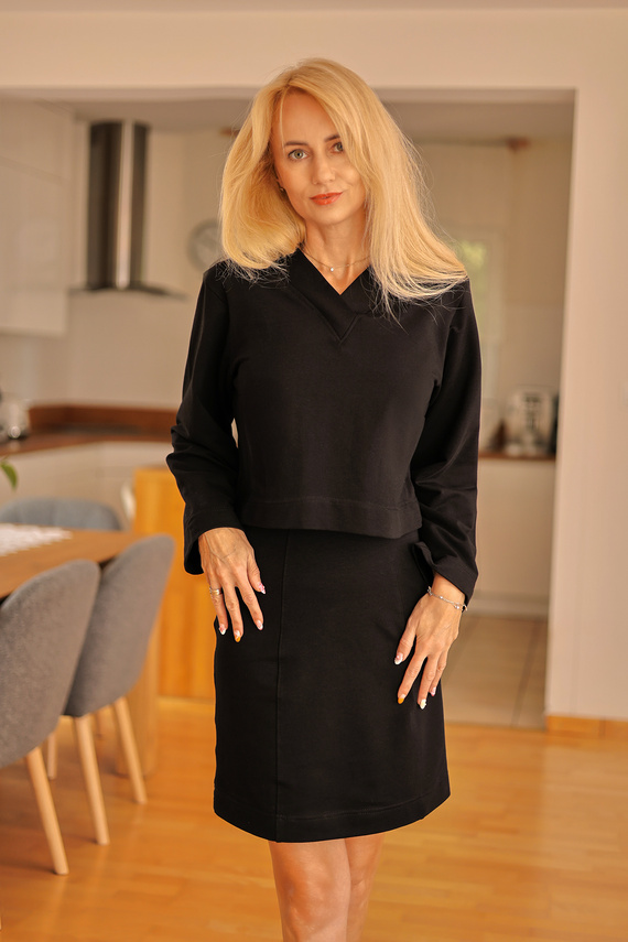 Dallas - set donna: abito + blusa, 95% cotone 5% elastan | marca polacca Mirale - nero