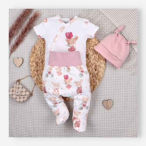 Body neonato Nini Little Mouse cotone biologico incrociato manica corta delicato