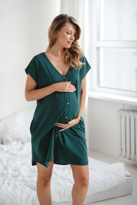 Camicia parto e allattamento Born of Love Milk&Love con bottoni green 