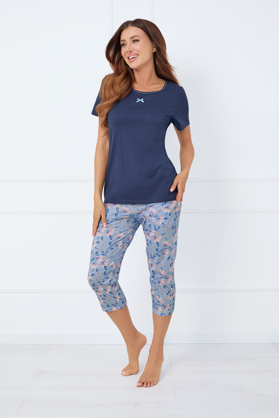 Amara Pigiama da donna manica corta, pantaloni a 3/4 Moda italiana - blu navy/stampa
