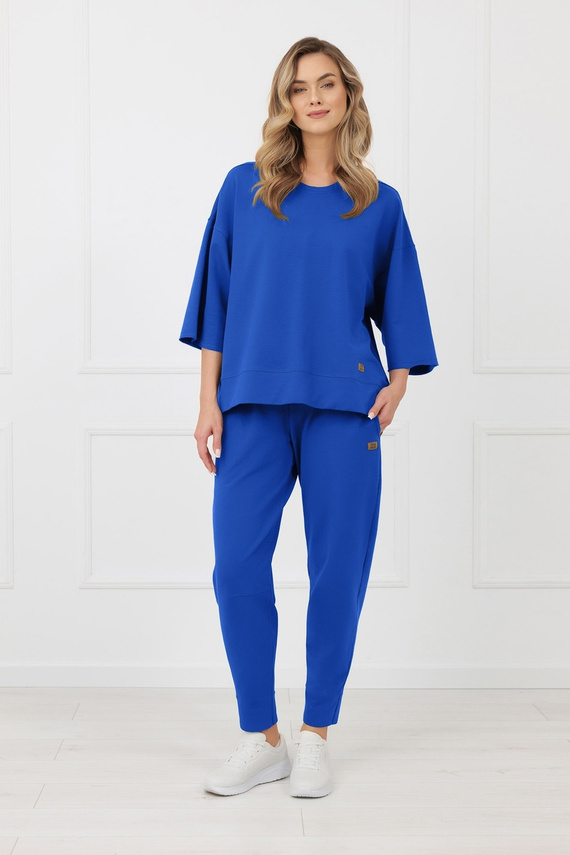 Felpa Kaori Italian Fashion 3/4 manica cotone elastan - cobalto