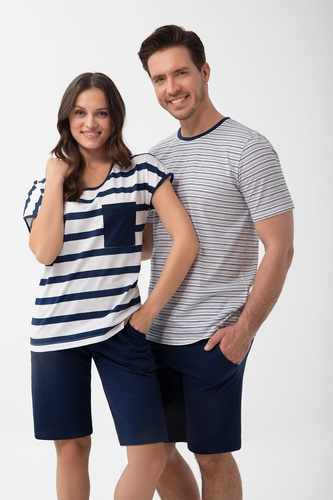 Pigiama donna Luna 1302 in cotone a righe con pantaloni al ginocchio