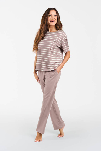 Betty Pigiama da donna manica corta, pantaloni lunghi Moda italiana - cappuccino/stampa cappuccino