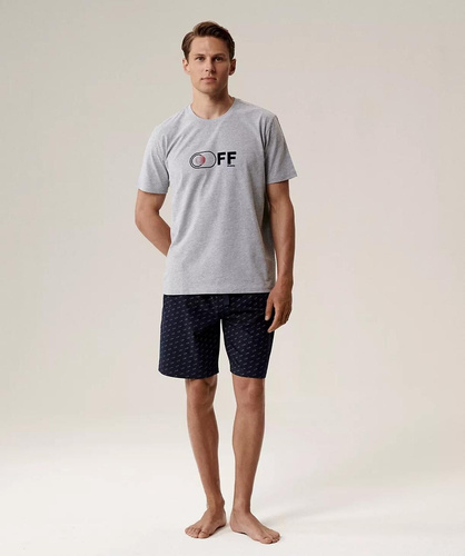 Pigiama da uomo NMP-395 - cotone grigio blu navy, manica corta, leggero e confortevole per l'estate