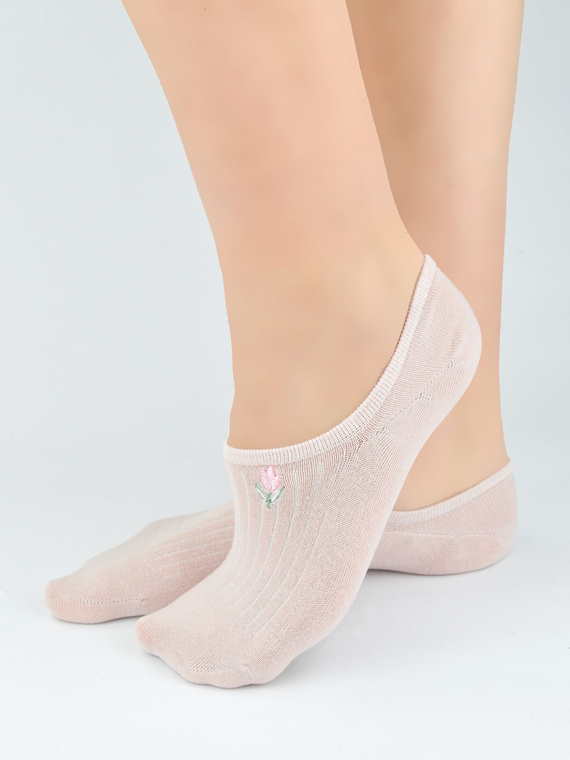 Ballerine donna Noviti ST097 in cotone a coste con ricamo decorativo