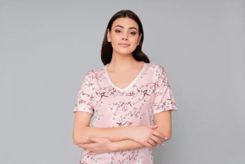 Camicia da notte a maniche corte Alwa Moda Italiana - stampa rosa