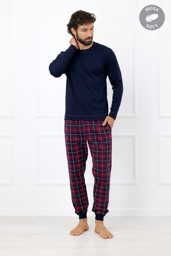 Italian Fashion Brajan Pigiama uomo Mega Soft pantaloni lunghi a quadri blu scuro