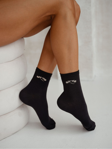 Milena 0200-178 - Calze da donna in cotone con motivo fine e filo di lurex | produzione polacca - nero