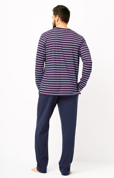 MNS 316 Pigiama Key da uomo blu navy - cotone, top a righe e pantaloni a tinta unita