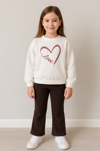 Felpa Love Heart Bambarillo ecrù - maglia felpata, cotone ed elastan