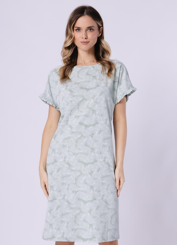 Camicia da notte donna 1728 Elif Leveza pea - 100% cotone, manica corta con volant, stampa floreale, lunghezza prima del ginocchio