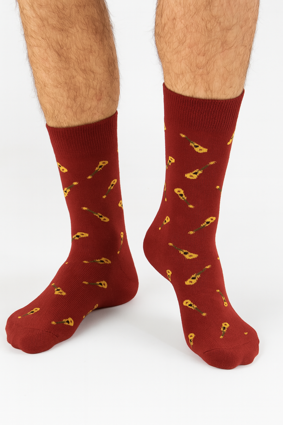 Calze da uomo Milena Avangard 0125-122 - Small Guitars | Cotone, non pressato, produzione polacca - marrone