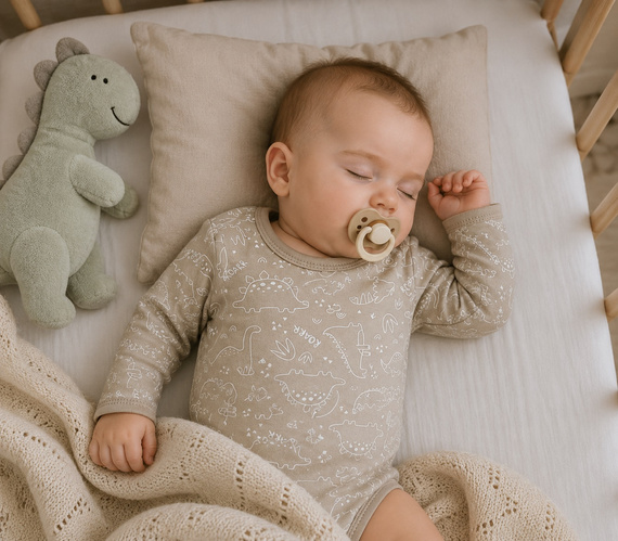 Body BK16526 Mamatti beige con dinosauri in cotone Body neonato