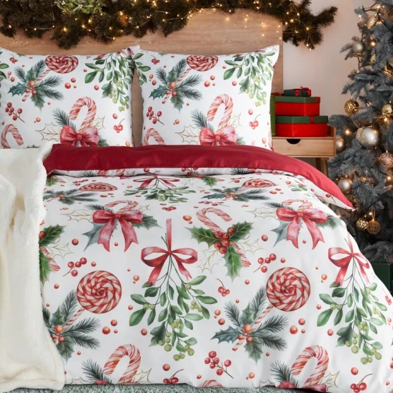 Biancheria da letto natalizia Lolly Eurofirany in microfibra bianca con cerniera