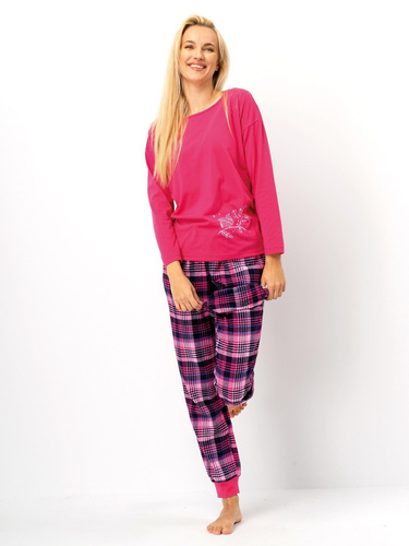 Pigiama donna LNS 491 Key fucsia - cotone, manica lunga, pantaloni di flanella