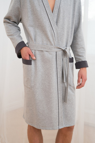 Gabriel Accappatoio da uomo con tasche Moda italiana- melange/grafite