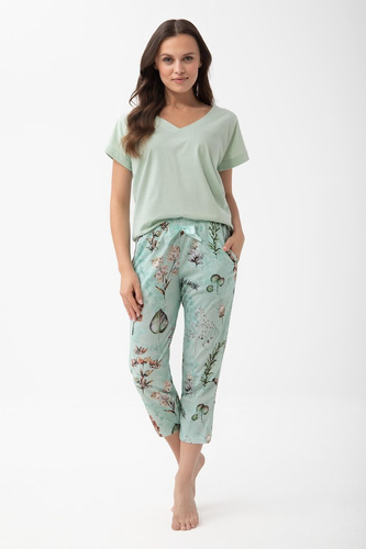 1306 Luna Pigiama donna cotone 7/8 con tasche e pantaloni floreali