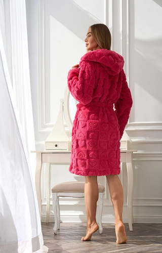 2553 Valentina Vestaglia corta da donna L&L con cappuccio e tasche - lampone