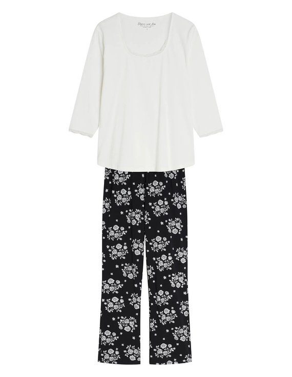 Pigiama da donna Henderson Ginni 45419 100% cotone manica lunga gatti grigia