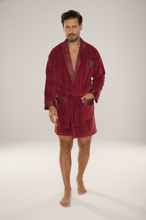 866 Noble Accappatoio in velluto De Lafense da uomo - corto, elegante, in cotone - bordeaux