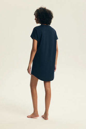 Camicia da notte da donna 45183 Estes blue , cotone, manica corta, scollatura semirotonda, vestibilità ampia