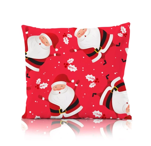Federa decorativa natalizia Holly Jolly Faro - microfibra, rossa con allegro Babbo Natale