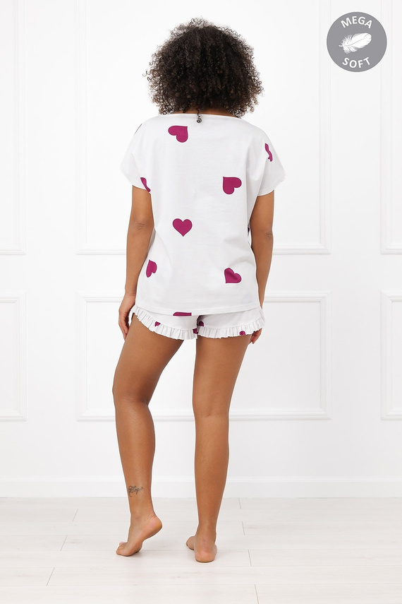 Italian Fashion Soul Pigiama donna corta Mega Soft ecru con cuori bordeaux